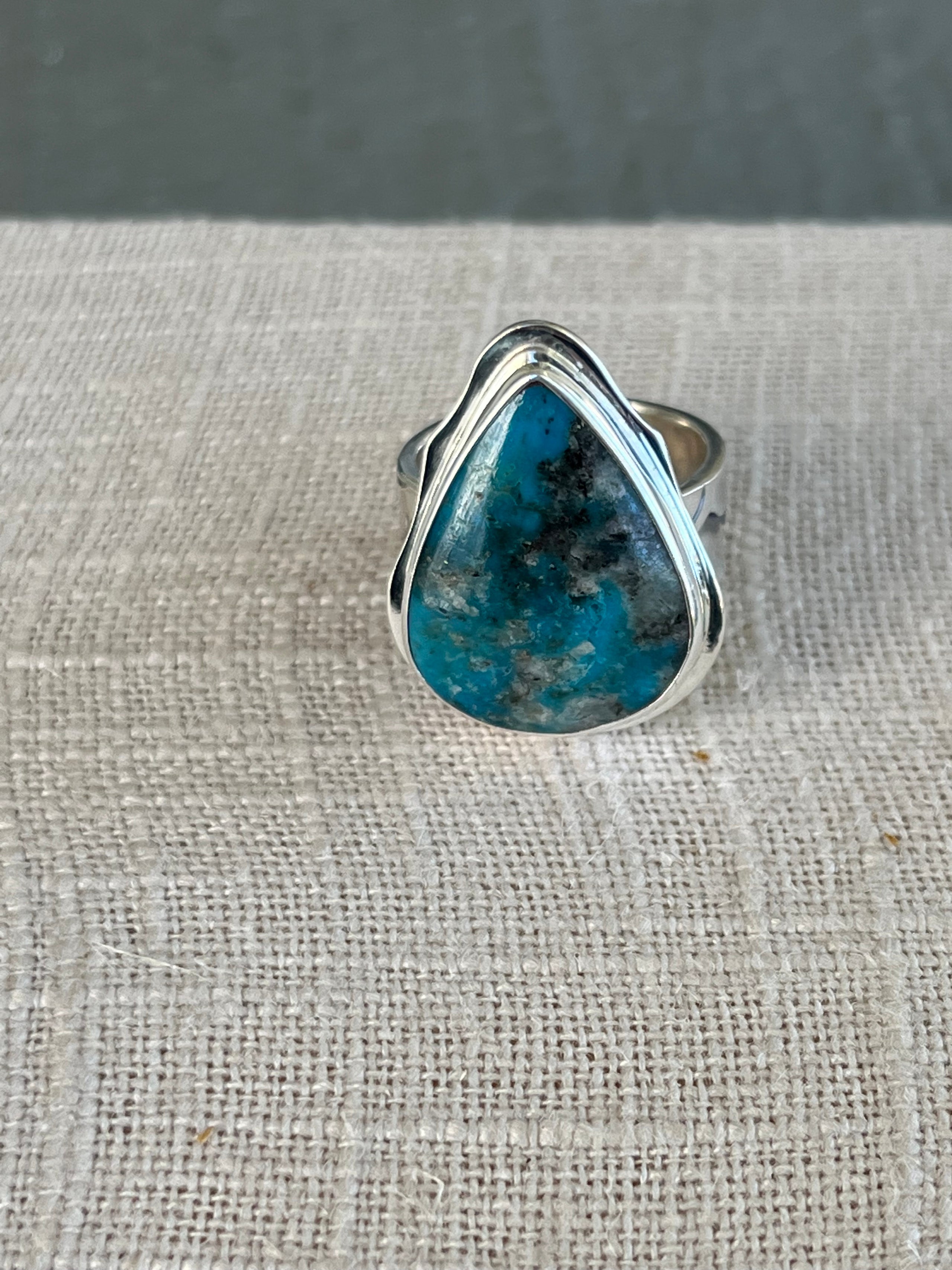 Size 7.5 Morenci orders Mine Turquoise Ring Sterling Silver 925 Arizona Blue Stone Blue